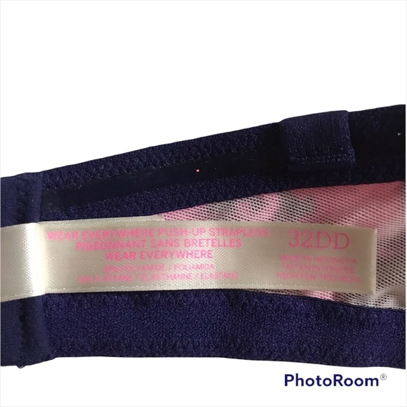 PINK VICTORIA SECRET / Pink & Purple Tie Dye Strapless Pushup Bra Size 32DD - Picture 5 of 8